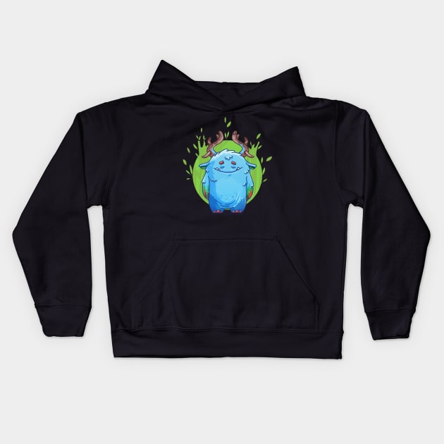 Cute Burly Friendly Monster in Forest Kids Hoodie by PosterpartyCo